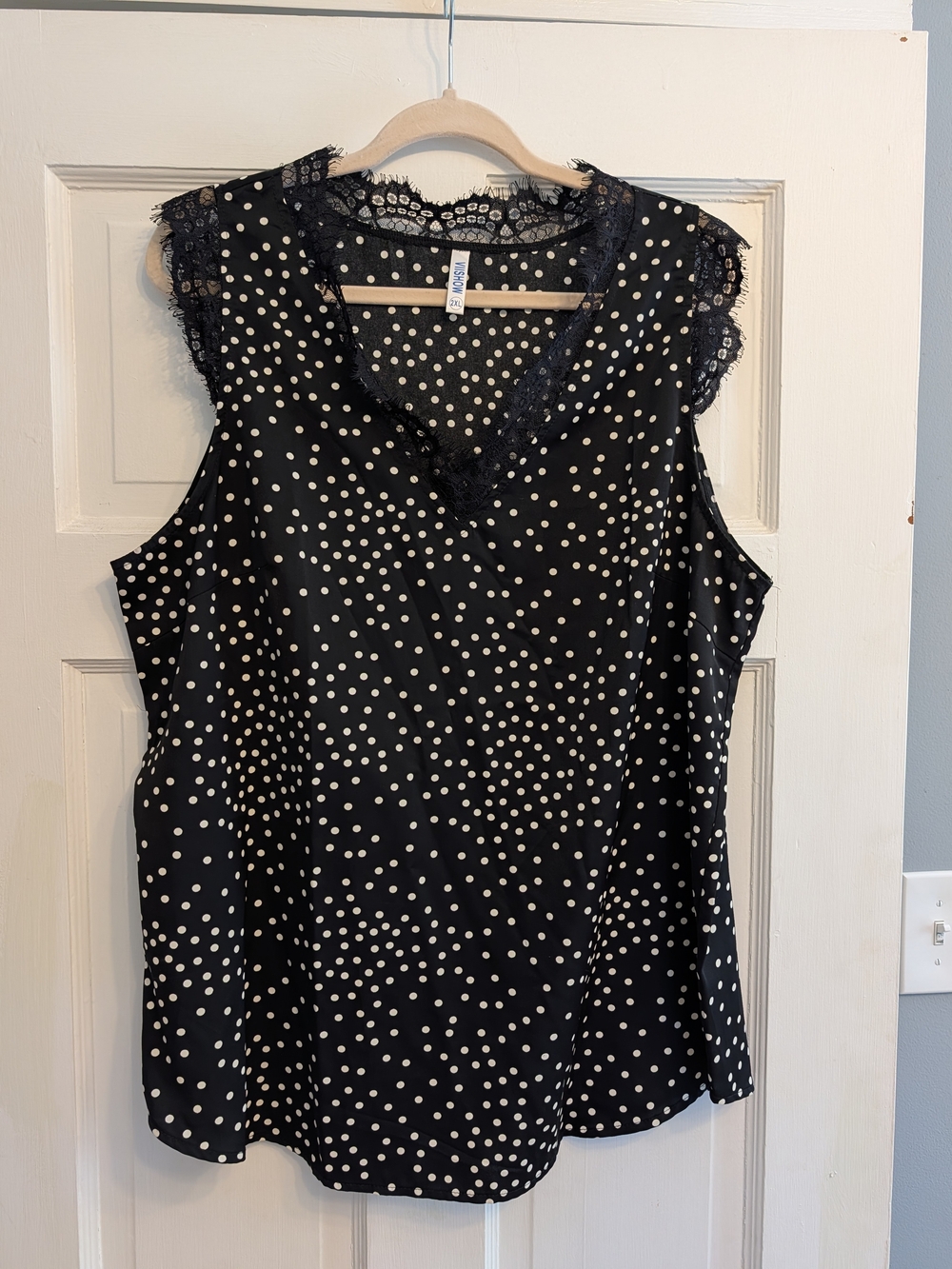 Black Polka Dot Lace-Trim Sleeveless Camisole